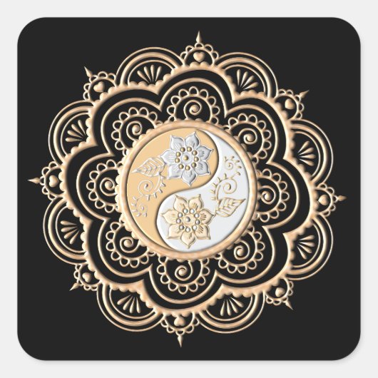 Goud & Zilver Mandala Vierkante Sticker (Voorkant)
