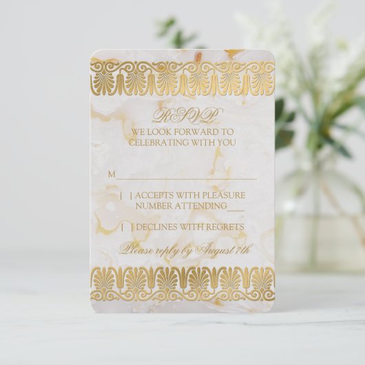 Goud Zilver Marmer Marmeren Huwelijk RSVP Antwoord Kaart (Staand voorkant)