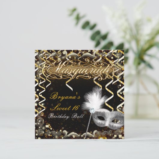 Goud & Zilver Maskerade Masker Verjaardagsfeest Kaart (Staand voorkant)