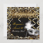 Goud & Zilver Maskerade Masker Verjaardagsfeest Kaart (Voorkant)