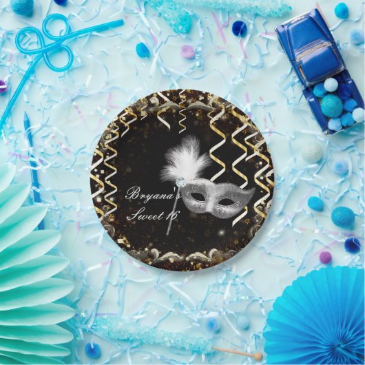 Goud & Zilver Maskerade Masker Verjaardagsfeest Papieren Bordje (Feest)