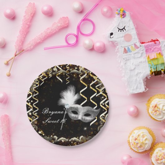 Goud & Zilver Maskerade Masker Verjaardagsfeest Papieren Bordje (Feest)