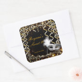 Goud & Zilver Maskerade Masker Verjaardagsfeest Vierkante Sticker (Envelop)