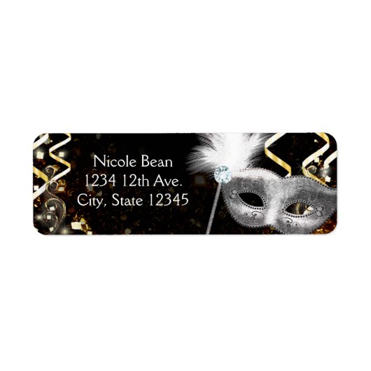 Goud & Zilver Masquerade Masker Verjaardagsfeest Etiket (Voorkant)