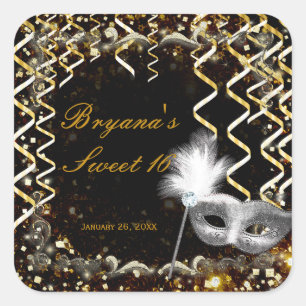 Goud & Zilver Masquerade Masker Verjaardagsfeestje Vierkante Sticker