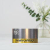 Goud Zilver Metallic Shine Trim QR Code Visitekaartje (Staand voorkant)