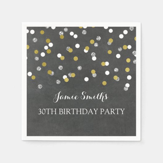 Goud Zilver Monogram 30e Verjaardag Servet confett (Voorkant)