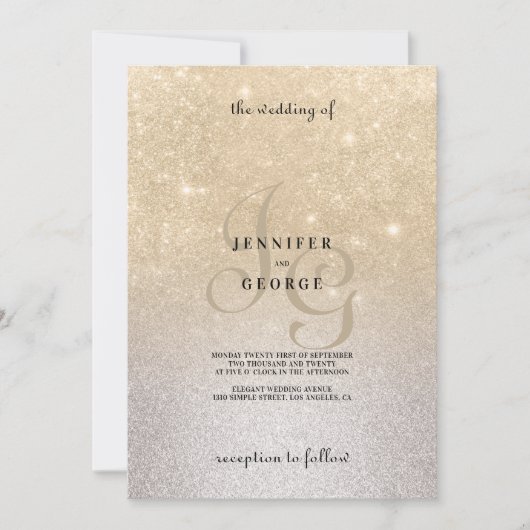 Goud zilver monogram initiaal ombre glitter bruilo kaart (Voorkant)