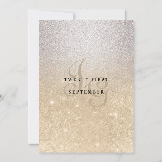 Goud zilver monogram initiaal ombre glitter bruilo kaart (Achterkant)