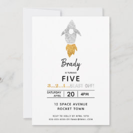 Goud Zilver Raket Schip Buitenruimte Verjaardagsfe Kaart