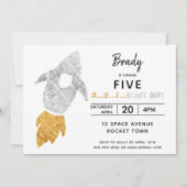 Goud Zilver Raket Schip Buitenruimte Verjaardagsfe Kaart (Voorkant)