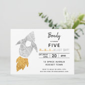 Goud Zilver Raket Schip Buitenruimte Verjaardagsfe Kaart (Staand voorkant)