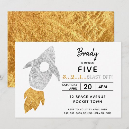 Goud Zilver Raket Schip Buitenruimte Verjaardagsfe Kaart (Voorkant / Achterkant)