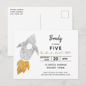 Goud Zilver Raket Schip Buitenruimte Verjaardagsfe Uitnodiging Briefkaart (Voorkant / Achterkant)