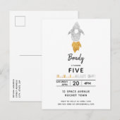 Goud Zilver Raket Schip Buitenruimte Verjaardagsfe Uitnodiging Briefkaart (Voorkant / Achterkant)