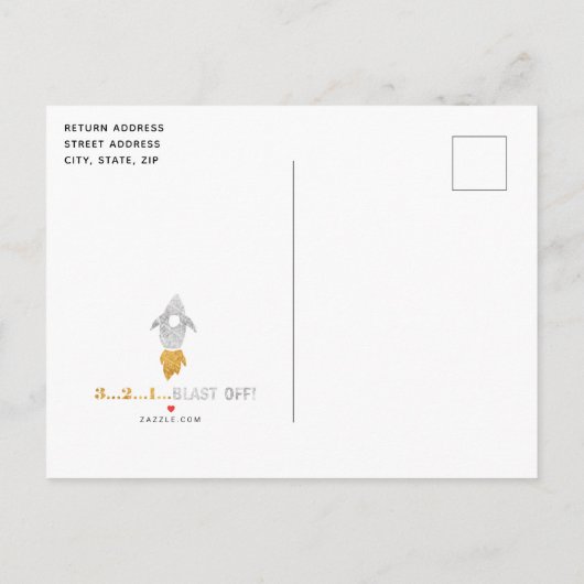 Goud Zilver Raket Schip Buitenruimte Verjaardagsfe Uitnodiging Briefkaart (Achterkant)