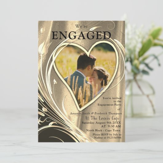 Goud & Zilver Satijn & Gouden bloem Verloving Kaart (Staand voorkant)