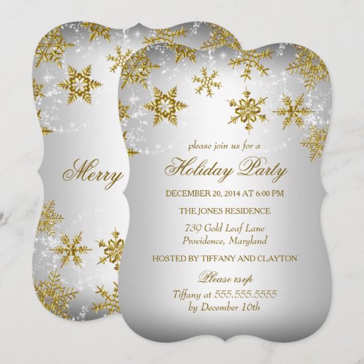 Goud & Zilver Sneeuwvlok Kerstvakantie Feest Kaart (Voorkant / Achterkant)