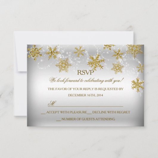 Goud & Zilver Sneeuwvlok Kerstvakantie RSVP (Voorkant)