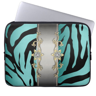 Goud Zilver Teal Blauwe Zebra Laptop Hoes