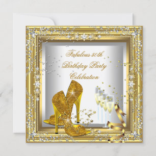 Goud Zilver Verjaardagsfeest Hoge Hak Champagne Kaart