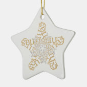 Goud, Zilver Vrolijk Kerstster Kalligrafie Kunst Keramisch Ornament (Links)