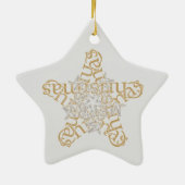 Goud, Zilver Vrolijk Kerstster Kalligrafie Kunst Keramisch Ornament (Achterkant)