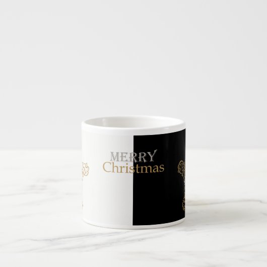 Goud & Zilver Vrolijke Kerstster, Zwart & Wit Espresso Kop (Voorkant)