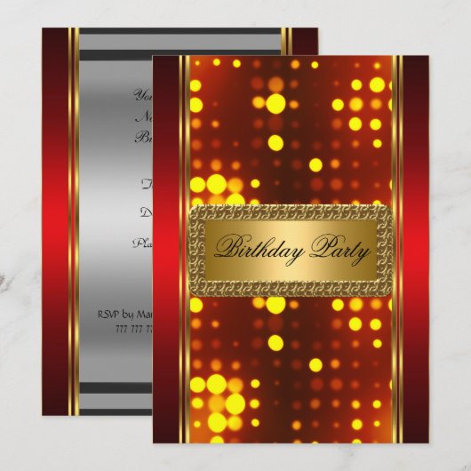 Goud Zilver Vuur Rood Art Deco Uitnodiging (Voorkant / Achterkant)
