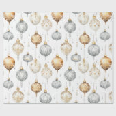 Goud Zilver  Waterverf Kerst Ornamenten Cadeaupapier (Vlak)