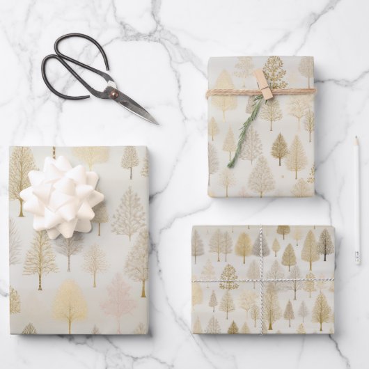 Goud Zilver Waterverf Kerstbomen Inpakpapier Vel (Voorkant)