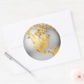 Goud, Zilver Wereldbol. Noord-Amerika. 3d Renderin Ronde Sticker (Envelop)