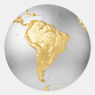 Goud, Zilver Wereldbol. South America. 3D-renderin Ronde Sticker