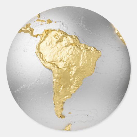 Goud, Zilver Wereldbol. South America. 3D-renderin Ronde Sticker (Voorkant)