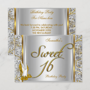 Goud Zilver Wit Sweet Sixteen Sweet 16 Feest Kaart