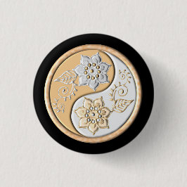 Goud & Zilver Yin Yang Ronde Button 3,2 Cm