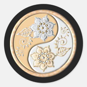 Goud & Zilver Yin Yang Ronde Sticker