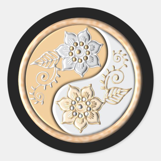 Goud & Zilver Yin Yang Ronde Sticker (Voorkant)