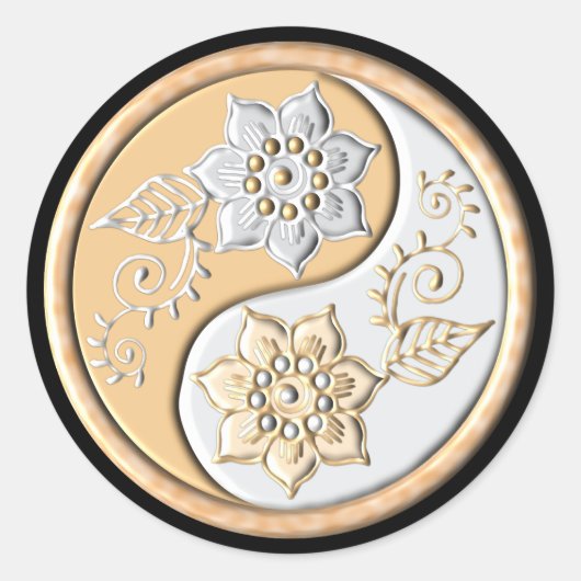 Goud & Zilver Yin Yang Ronde Sticker (Voorkant)