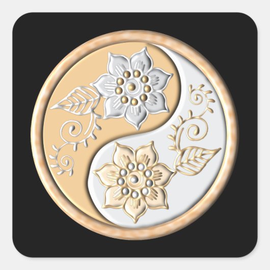 Goud & Zilver Yin Yang Vierkante Sticker (Voorkant)