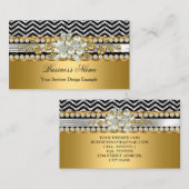 Goud Zilver Zwart Chevron Diamond Pearl Floral Visitekaartje (Voorkant / Achterkant)