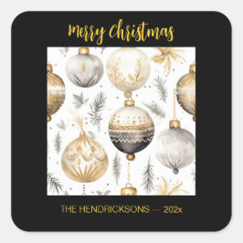 Goud Zilver Zwart Kerst Ornamenten Vierkante Sticker