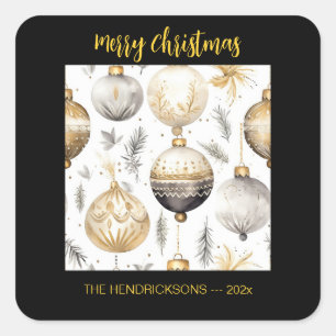 Goud Zilver Zwart Kerst Ornamenten Vierkante Sticker