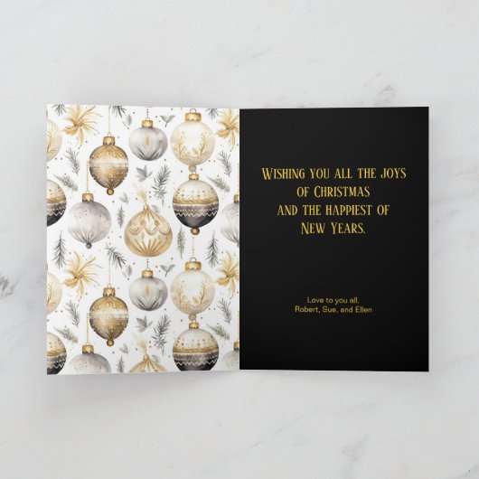 Goud Zilver Zwart Ornamenten Kerst Kaart (Binnen)