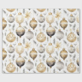 Goud Zilver Zwart Vintage Kerst Ornamenten Cadeaupapier (Vlak)
