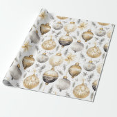 Goud Zilver Zwart Vintage Kerst Ornamenten Cadeaupapier (Uitgerold)