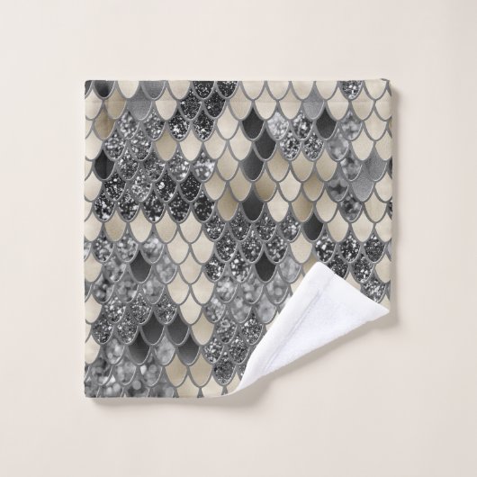 Goud Zilver Zwart Zeemeermin Schalen Glam #1 #art Bad Handdoek (Wasdoekje)