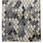 Goud Zilver Zwart Zeemeermin Schalen Glam #1 #art Douchegordijn (Voorkant)