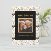 Goud Zilver Zwarte Ornamenten Foto Kerst Kaart (Staand voorkant)