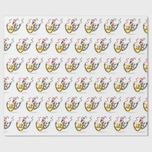 Goud zilverdraf comedy theatermaskers cadeaupapier (Vlak)